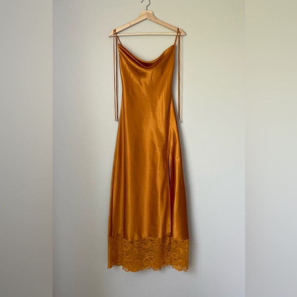 NEW Self-Portrait Burnt Orange Satin Midi Dress Lace | US 0 UK 4 - Picture 7 of 12